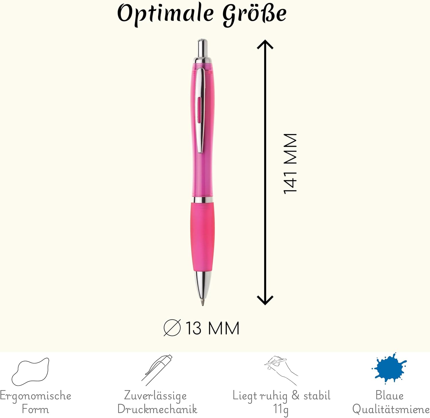 Kugelschreiber ergonomisch | 10 Stück | Hochwertige Tinte in Blau | Für Büro Schule und Haushalt | Transparent (Pink)