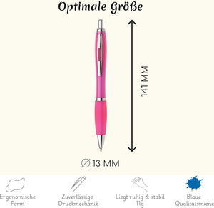 Kugelschreiber ergonomisch | 10 Stück | Hochwertige Tinte in Blau | Für Büro Schule und Haushalt | Transparent (Pink)