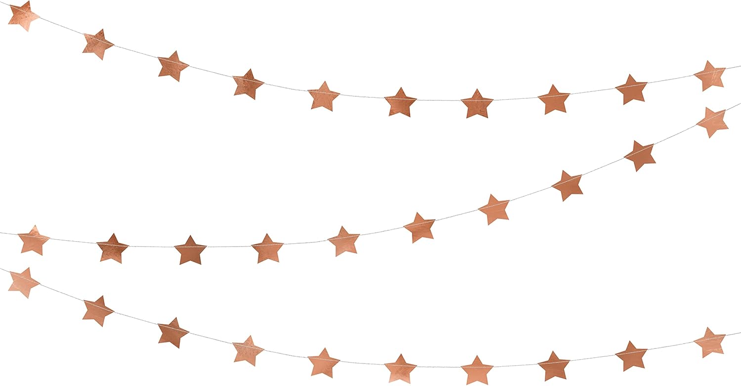 PartyDeco Girlande Sterne rosa Gold 36m Silvester Fasching Weihnachten Hochzeit Geburtstag