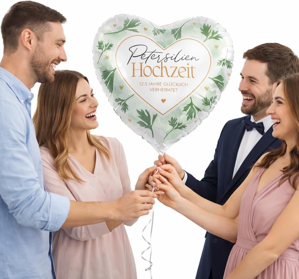 Herz-Folienballon * PETERSILIEN HOCHZEIT * als Deko und Geschenk zum 12,5 Jahre Hochzeit | Größe: 43cm | Partydeko Luftballon Ballon Petersilienhochzeit