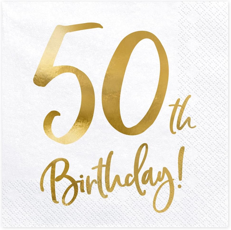 Servietten 50. Geburtstag 33x33 cm 3-lagig 20 Stück Papierservietten Servierten für Geburtstag und Party weiß Gold Bedruckt