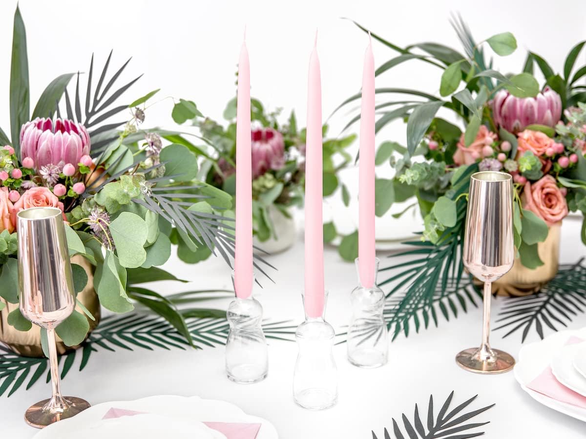 Stabkerzen 24cm x 10 Stück Leuchterkerzen Hellrosa Tafelkerzen Spitzkerzen für Geburtstag Hochzeit Party
