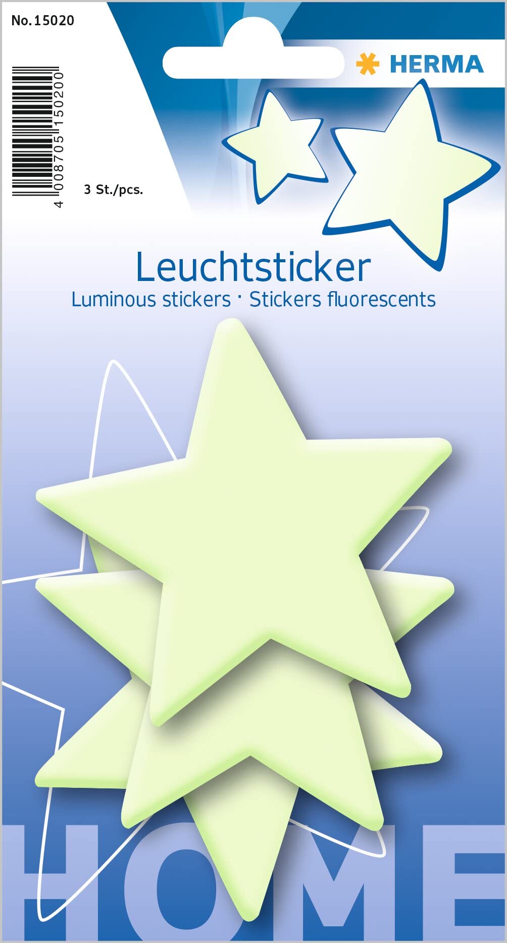 HERMA 15019 Leuchtsterne Kinderzimmer klein mini, 12 Stück, selbstklebend, leuchtende Sterne Aufkleber Wandsticker, Leuchtsticker aus Plastik zur Sternenhimmel Dekoration für Kinder Mädchen Jungen