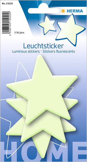 HERMA 15019 Leuchtsterne Kinderzimmer klein mini, 12 Stück, selbstklebend, leuchtende Sterne Aufkleber Wandsticker, Leuchtsticker aus Plastik zur Sternenhimmel Dekoration für Kinder Mädchen Jungen