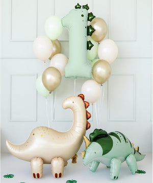 Folienballon Ziffer 1 Zahlenballon 92cm Dinosaurier - XXL Ballon für Helium oder Luft - großer Luftballon für Geburtstag Jubiläum Babyparty - Folienluftballon als Geburtstagsdeko Partydeko - Mintgrün