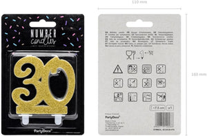 Geburtstagskerze Glitter Gold - 10 cm | Ziffer ''30''