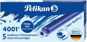 Pelikan 310748 Großraum-Tintenpatrone 4001, königsblau, 5 Patronen in Faltschachtel
