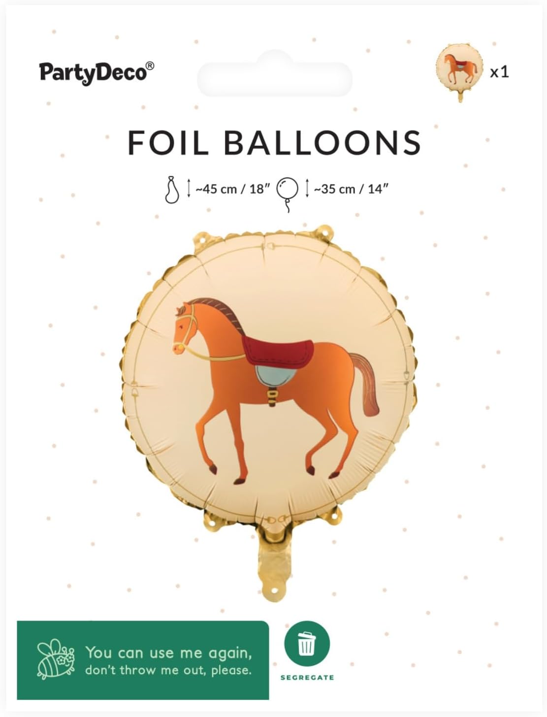 Runder Folienballon Pferd – Farbmix – 45 cm – Luft & Helium – Wiederverwendbar