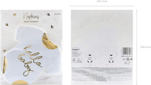 Servietten Hello Baby Strampler 32,5x31,5 cm 3-lagig 20 Stück Papierservietten Servierten für Geburt und Babyparty weiß gold bedruckt