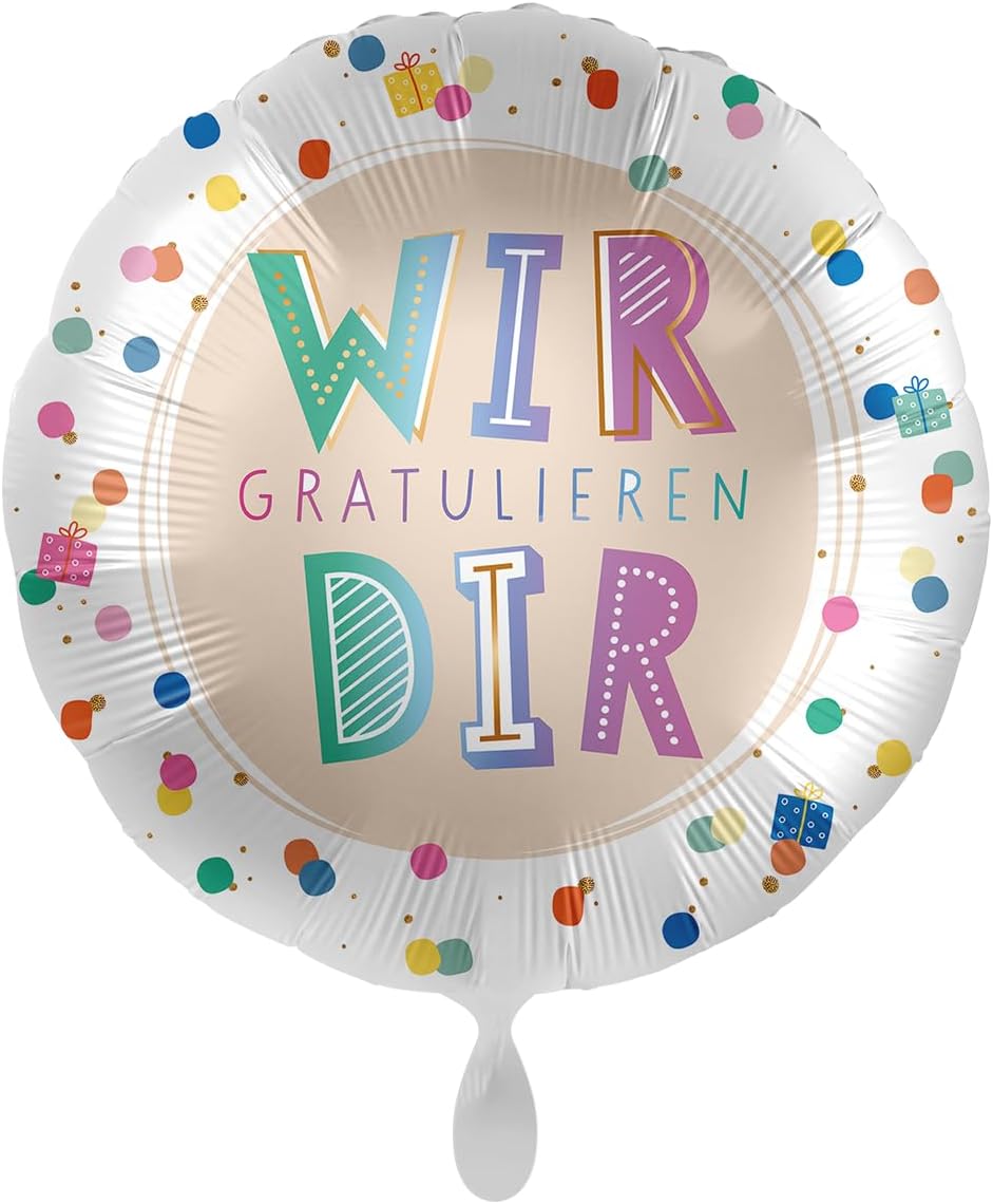 Folienballon * WIR GRATULIEREN DIR * als Deko und Geschenk für Geburtstag und bestandene Prüfung | Größe: 43cm | Partydeko Luftballon Ballon