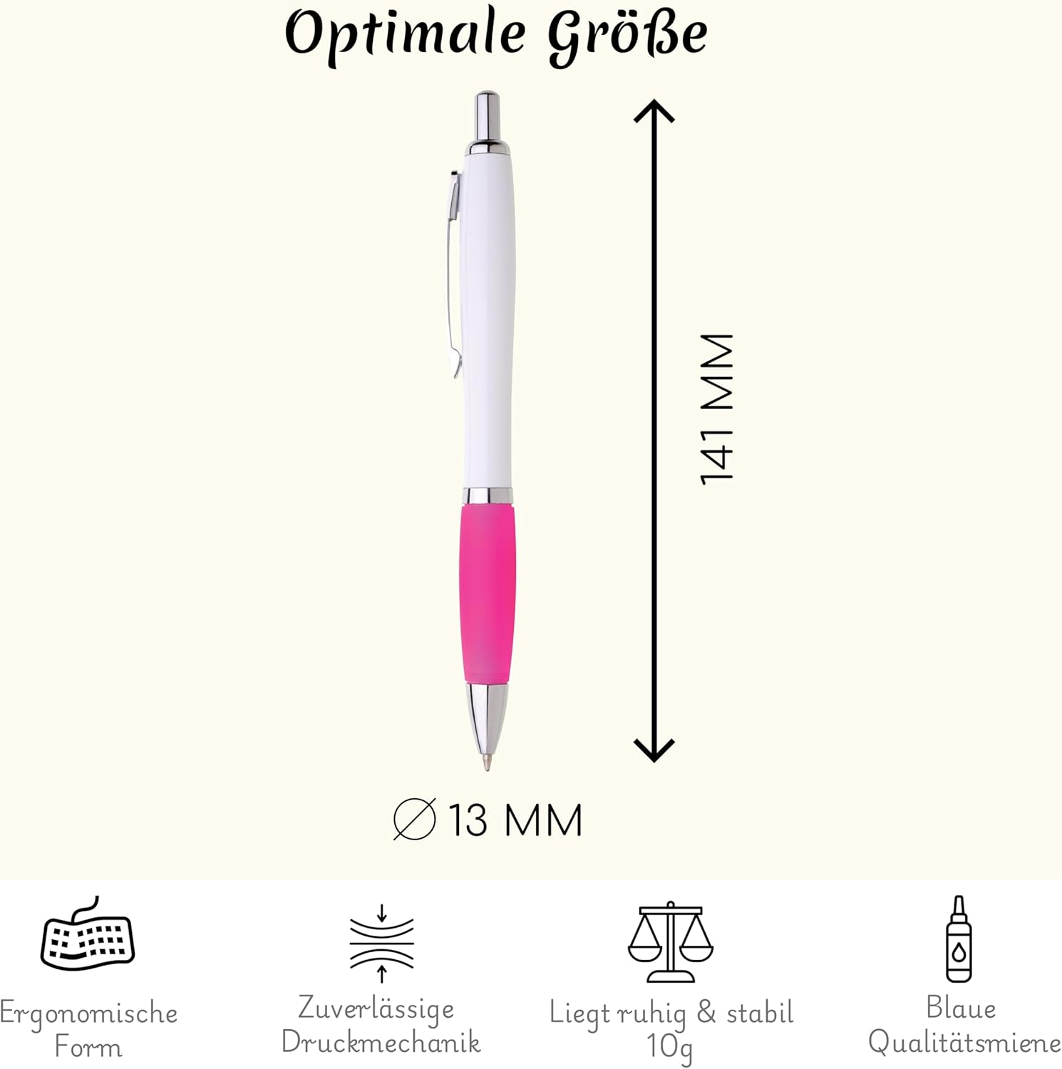 10er Pack Kugelschreiber Beidhändig Hochwertige Blaue Miene Ergonomisch Premium Qualität für Büro Schule und Haushalt (Pink)