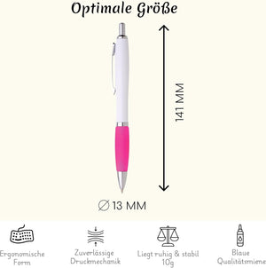 10er Pack Kugelschreiber Beidhändig Hochwertige Blaue Miene Ergonomisch Premium Qualität für Büro Schule und Haushalt (Pink)