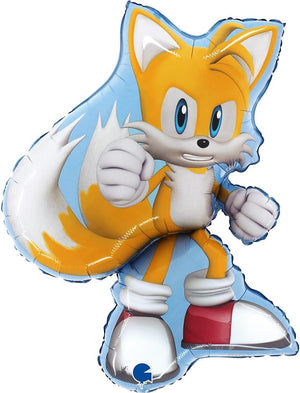 Grabo Sonic-Tails Ballon. Ballon für Kinderfeste in Form von Tails, aus Folie mit Röhrchen zum Aufblasen. Bunte Ballons, hergestellt in Italien, 56x66 cm