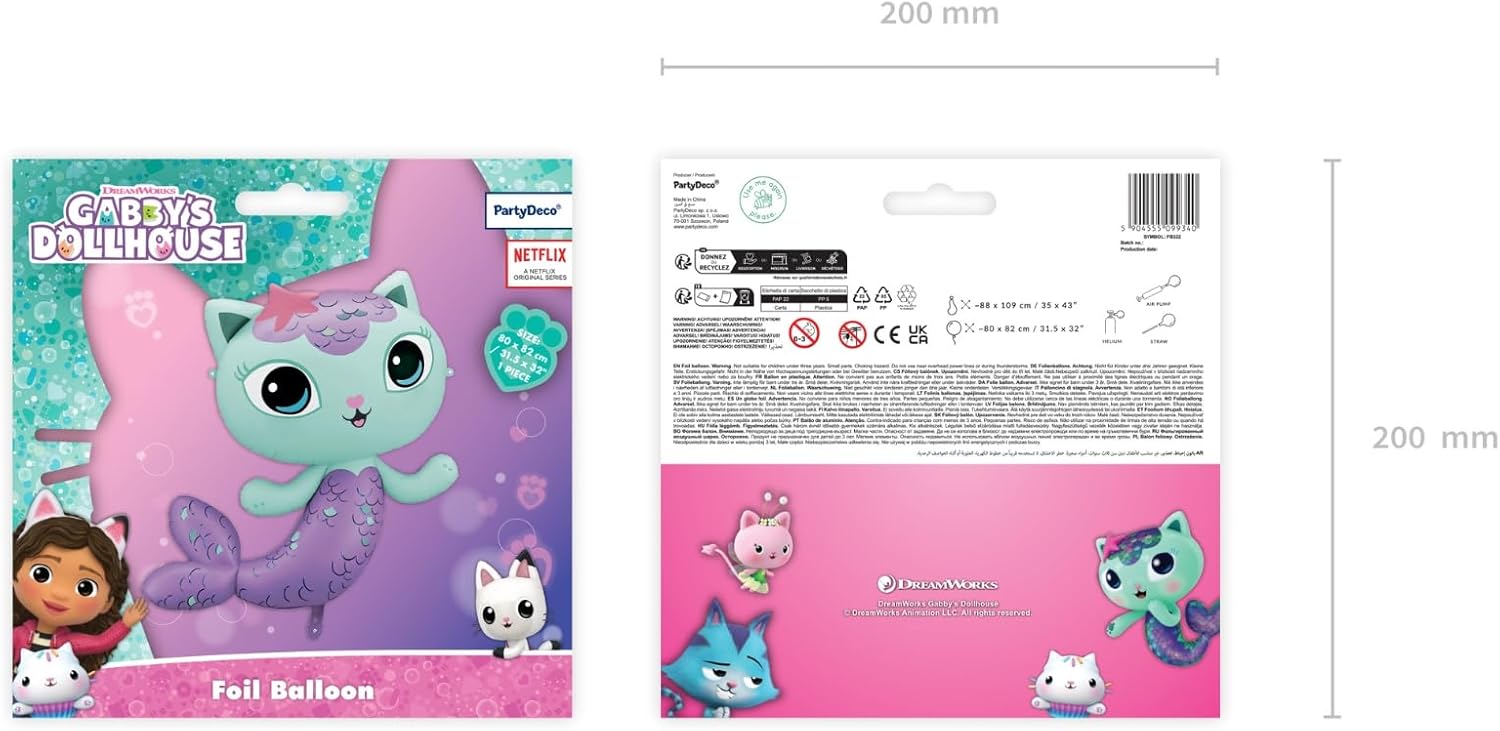 Folienballon Gabby's Dollhouse 82x80cm Meerkatze - Ballon für Helium oder Luft - Kindergeburtstag Mädchen Partydeko - Folienluftballon Geburtstagsdeko - Lila Türkis