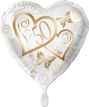 1 Folienballon Goldene Hochzeit Herz ca. 43 cm ungefüllt Ballongas geeignet