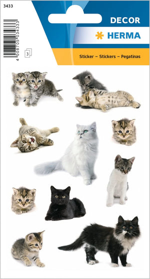 HERMA 15456 Tiere Sticker, Katzenkinder (24 Aufkleber, Papier, matt) selbstklebend, permanent haftende Motiv Etiketten für Mädchen und Jungen, bunt
