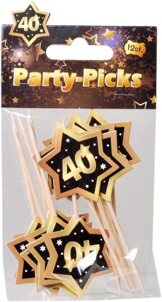 UDO Schmidt GmbH Party Picks Mini Stecker 40" Schwarz Gold Partydeko Geburtstags Deko Buffet Dekoration