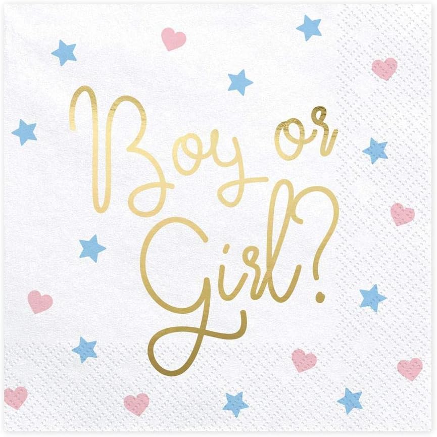 PartyDeco 20 Papierservietten mit Aufschrift "Boy or Girl" für Gender Reveal Party, Mittel