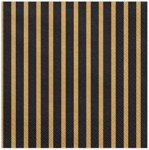 PartyDeco Servietten Streifen 20 Stück 33x33cm 1/4-Falz 3-lagig Papierservietten Geburtstag schwarz Gold