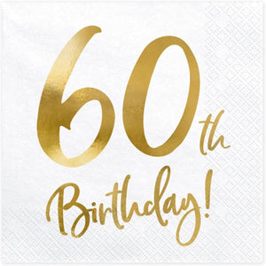 PartyDeco Servietten Birthday Gold 60th. 33x33cm/20St.