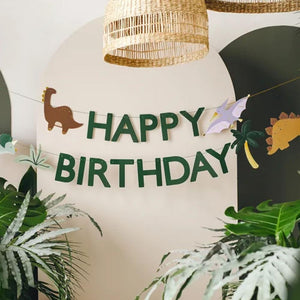 PartyDeco Happy Birthday Girlande 11x450cm - Banner mit Dinosaurier Motiv - Deko Kindergeburtstag Geburtstag - Grün