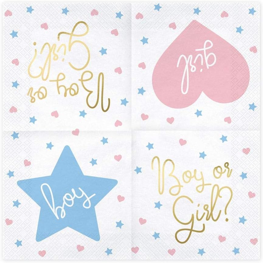 PartyDeco 20 Papierservietten mit Aufschrift "Boy or Girl" für Gender Reveal Party, Mittel