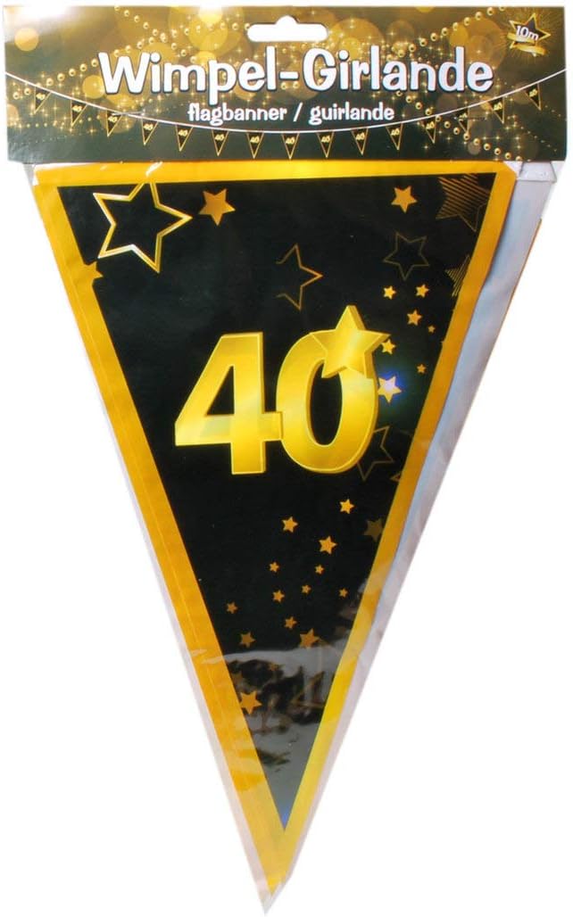 Udo Schmidt GmbH & Co Wimpelgirlande 40" Schwarz Gold zum 40.Geburtstag Party Dekoration Geburtstags Deko