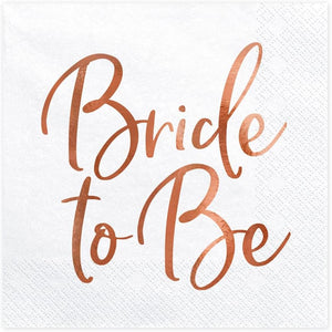 Servietten Bride to Be 20 Stück 33x33cm 1/4-Falz 3-lagig Papierservietten Frauen JGA weiß rosegold/Servietten für Braut, Hochzeitparty - Bride To Be - Rose Gold, 33 X 33 cm