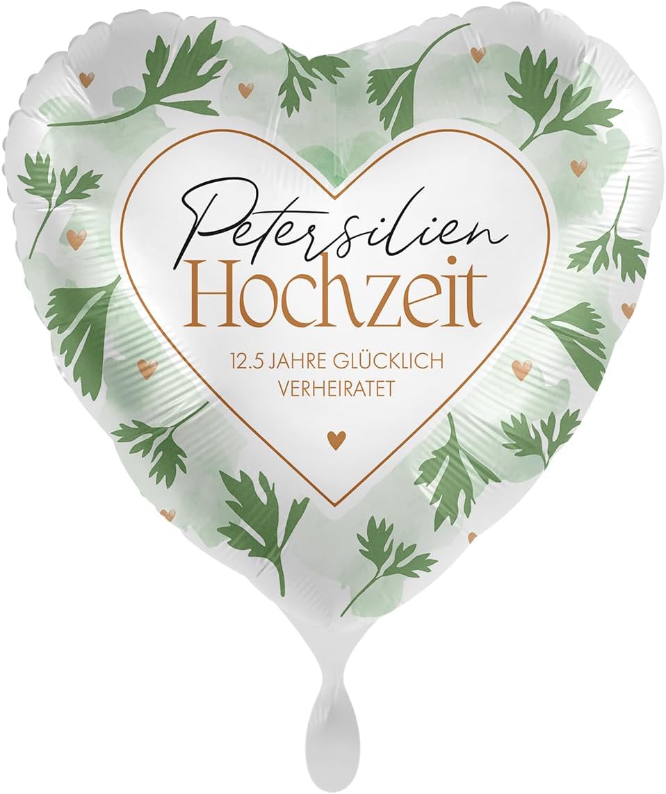 Herz-Folienballon * PETERSILIEN HOCHZEIT * als Deko und Geschenk zum 12,5 Jahre Hochzeit | Größe: 43cm | Partydeko Luftballon Ballon Petersilienhochzeit