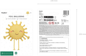 Laufender Folienballon Sonne mit Gesicht – Gelb – ca. 91 x 77 cm – Helium-Ballon mit Beinchen – süße Deko für Kindergeburtstag, Babyparty & Sommerparty