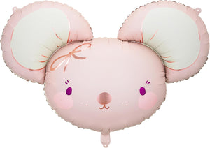 PartyDeco Folienballon Maus 75x46cm - XXL Ballon für Helium oder Luft - Luftballon zur Geburt Babyparty Baby Shower Mädchen Geburtstag - Folienluftballon als Geburtstagsdeko - Hellrosa