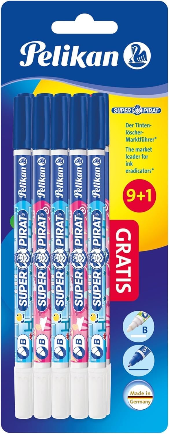 Pelikan Tintenlöscher Super Pirat, Strichstärke B (breit) Tintenkiller zum Löschen und Überschreiben, 10 Stück