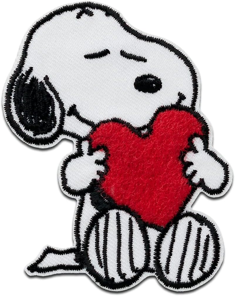 Mono Quick Peanuts Snoopy Herz - Aufnäher, Bügelbild, Aufbügler, Applikationen, Patches, Flicken, zum aufbügeln, Größe: 7,5 x 5,5 cm