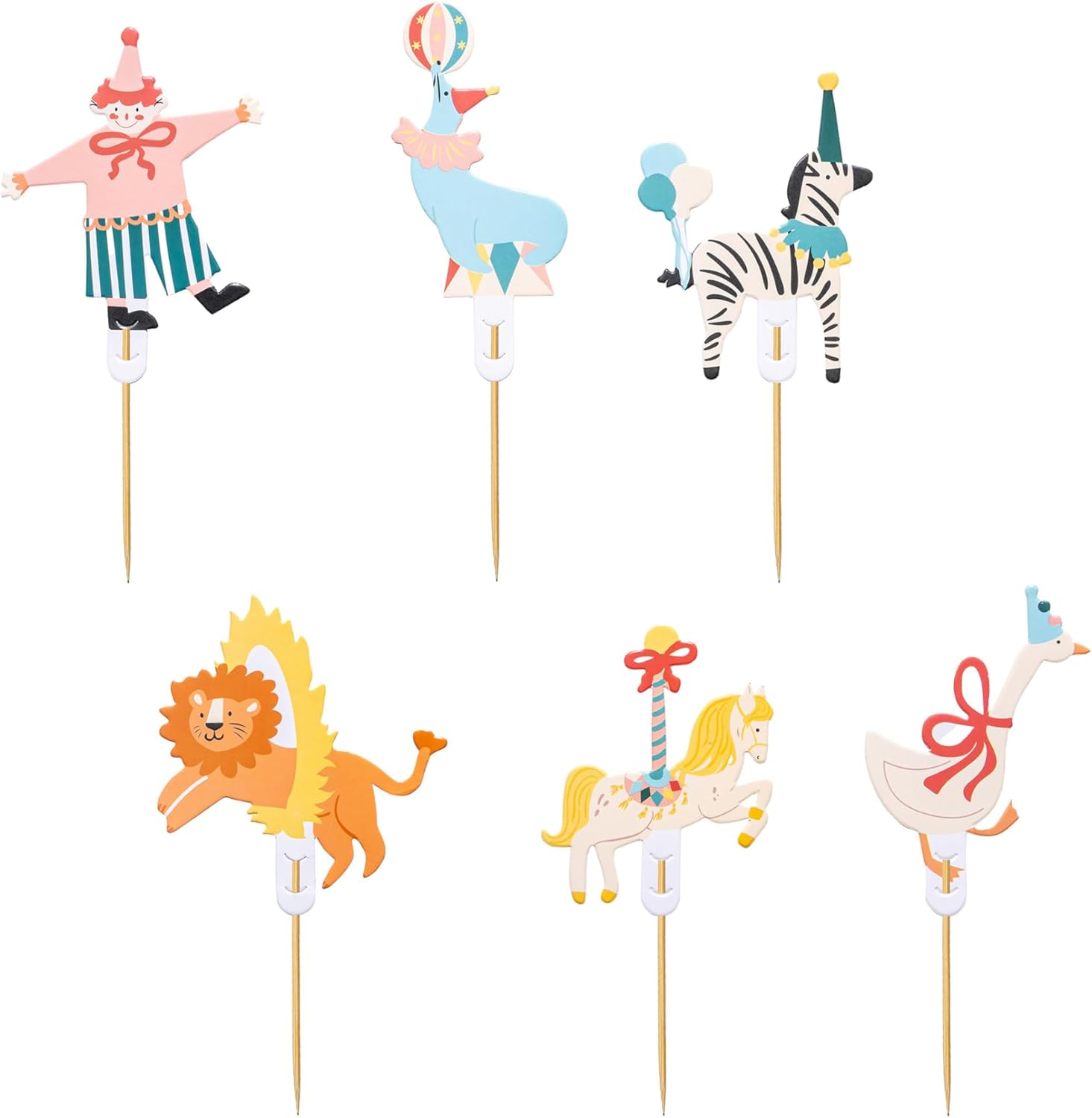 Cake Topper Zirkus 9-11,5cm 6er Set - Muffin Cupcake Deko für Kindergeburtstag Geburtstag Kuchen Torten - Tortenstecker als Tortendeko & Kuchendeko - Geburtstagsdeko & Partydeko