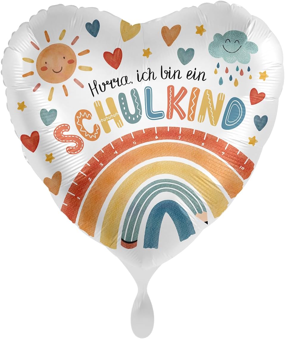 Herz-Folienballon * Hurra, Du bist ein Schulkind * als Deko und Geschenk zum Schulanfang und Einschulung | Größe: 43cm | Partydeko Luftballon Herzen Ballon Kinder Schule Schulstart ABC