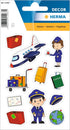 HERMA 15487 Aufkleber Pilot klein groß, 33 Stück, Berufe Sticker mit Flugzeug Koffer Motiv, Kinder Etiketten für Fotoalbum Tagebuch Poesiealbum Scrapbooking Geburtstag Dekoration Briefe DIY Basteln