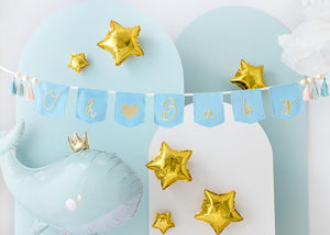 PartyDeco Folienballon Wal mit Krone 78x50cm - XXL Ballon für Helium oder Luft - Luftballon zur Geburt Babyparty Baby Shower Junge Mädchen Geburtstag - Folienluftballon als Geburtstagsdeko - Hellblau
