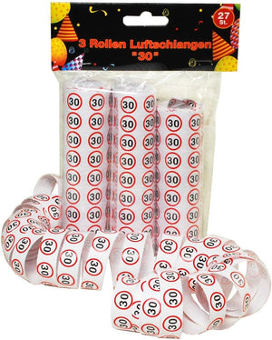 Udo Schmidt 11480 - Luftschlangen - 3 Rollen je 9 STK. - Verkehrszeichen rot/weiß - Zahl: 30
