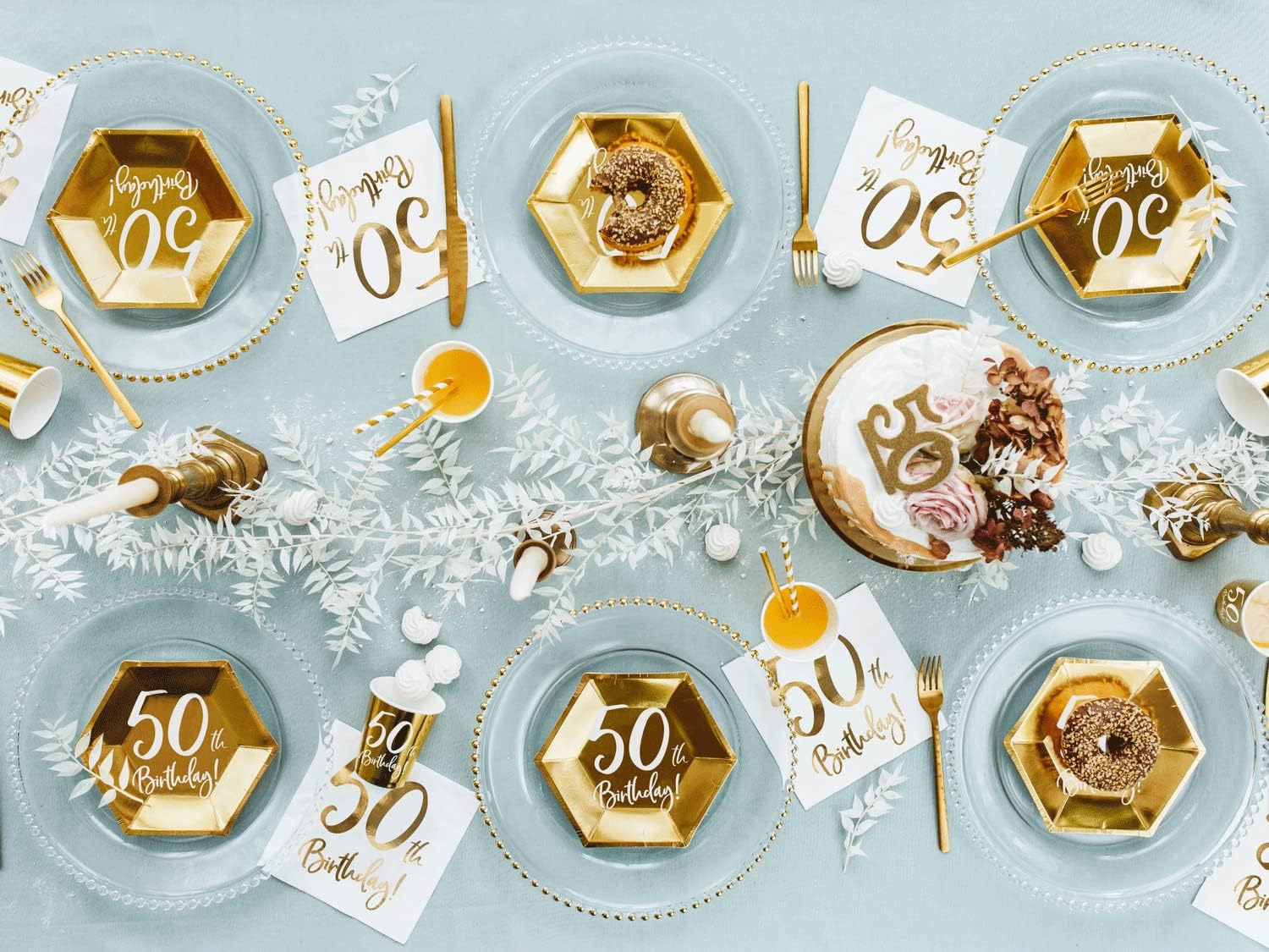 Servietten 50. Geburtstag 33x33 cm 3-lagig 20 Stück Papierservietten Servierten für Geburtstag und Party weiß Gold Bedruckt