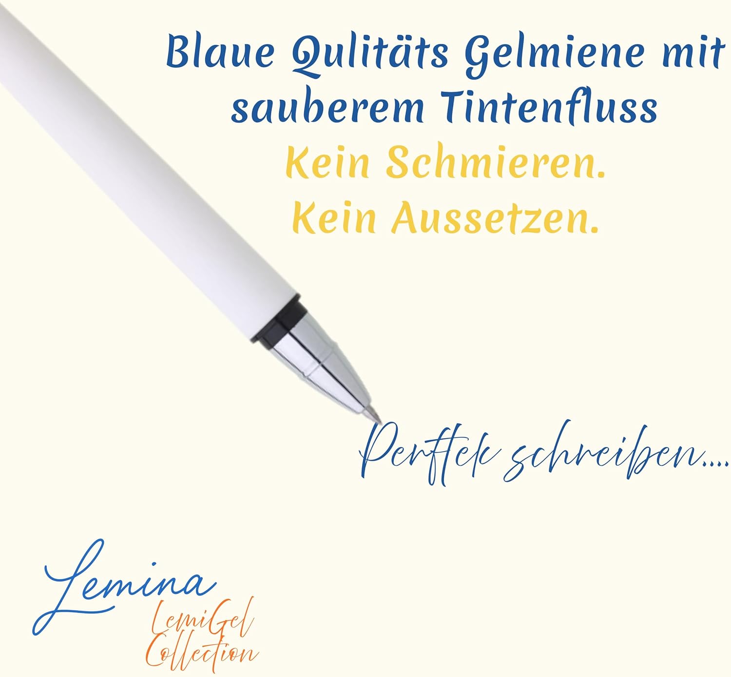 Gel Kugelschreiber | Hohe Deckkraft, mittlere Linienbreite | Hochwertige blaue Gel Mine | 5 Stück (Arctic White Weiß)