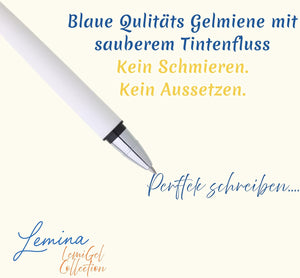 Gel Kugelschreiber | Hohe Deckkraft, mittlere Linienbreite | Hochwertige blaue Gel Mine | 5 Stück (Arctic White Weiß)