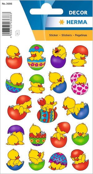 HERMA 3686 Aufkleber Ostereier Küken Bunt klein, 57 Stück, Ostern Sticker mit Ostermotiven, Happy Easter Etiketten für Ostergeschenke Osterdeko Scrapbooking Dekoration Geschenk Briefe DIY Basteln