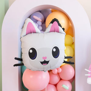 Folienballon Panda Pfötchen 65x57cm Gabby's Dollhouse - Ballon für Helium oder Luft - Kindergeburtstag Partydeko - Pandy Paws Folienluftballon Geburtstagsdeko - Weiß Schwarz