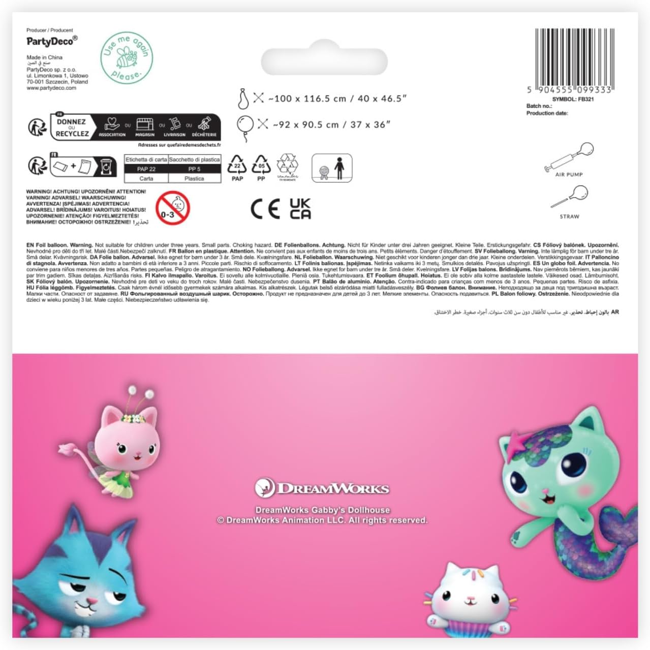 Folienballon Gabby's Dollhouse 92x90,5cm stehend - Ballon für Luft - Kindergeburtstag Mädchen Partydeko - Folienluftballon Geburtstagsdeko - Blau Rosa