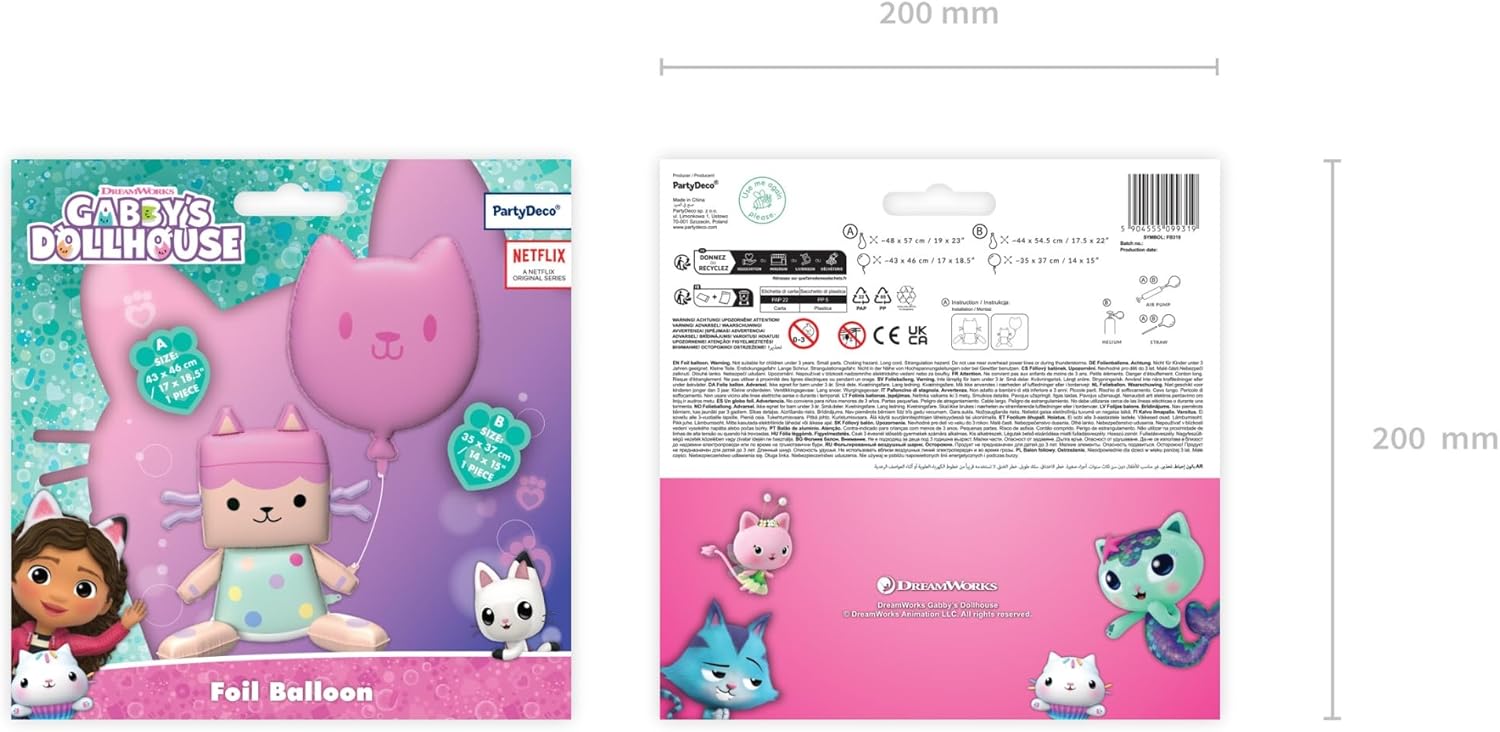 Folienballon Gabby's Dollhouse Baby Box 43x46cm mit Katze 35x37cm Set - DIY Ballon für Helium oder Luft - Kindergeburtstag Mädchen Partydeko - Folienluftballon Geburtstagsdeko