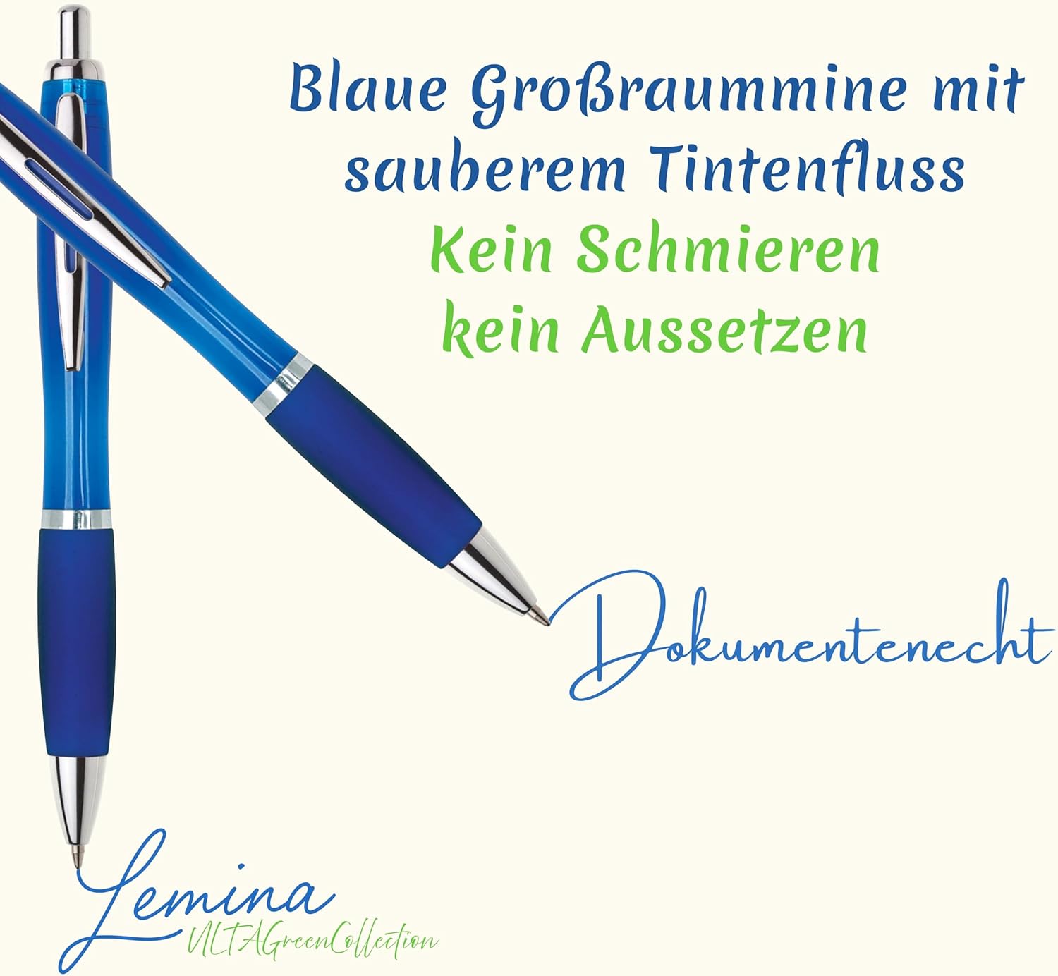 Kugelschreiber ergonomisch | 10 Stück | Hochwertige Tinte in Blau | Für Büro Schule und Haushalt | Transparent (Dunkel Blau)