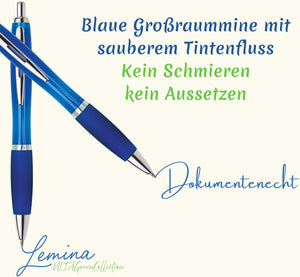 Kugelschreiber ergonomisch | 10 Stück | Hochwertige Tinte in Blau | Für Büro Schule und Haushalt | Transparent (Dunkel Blau)