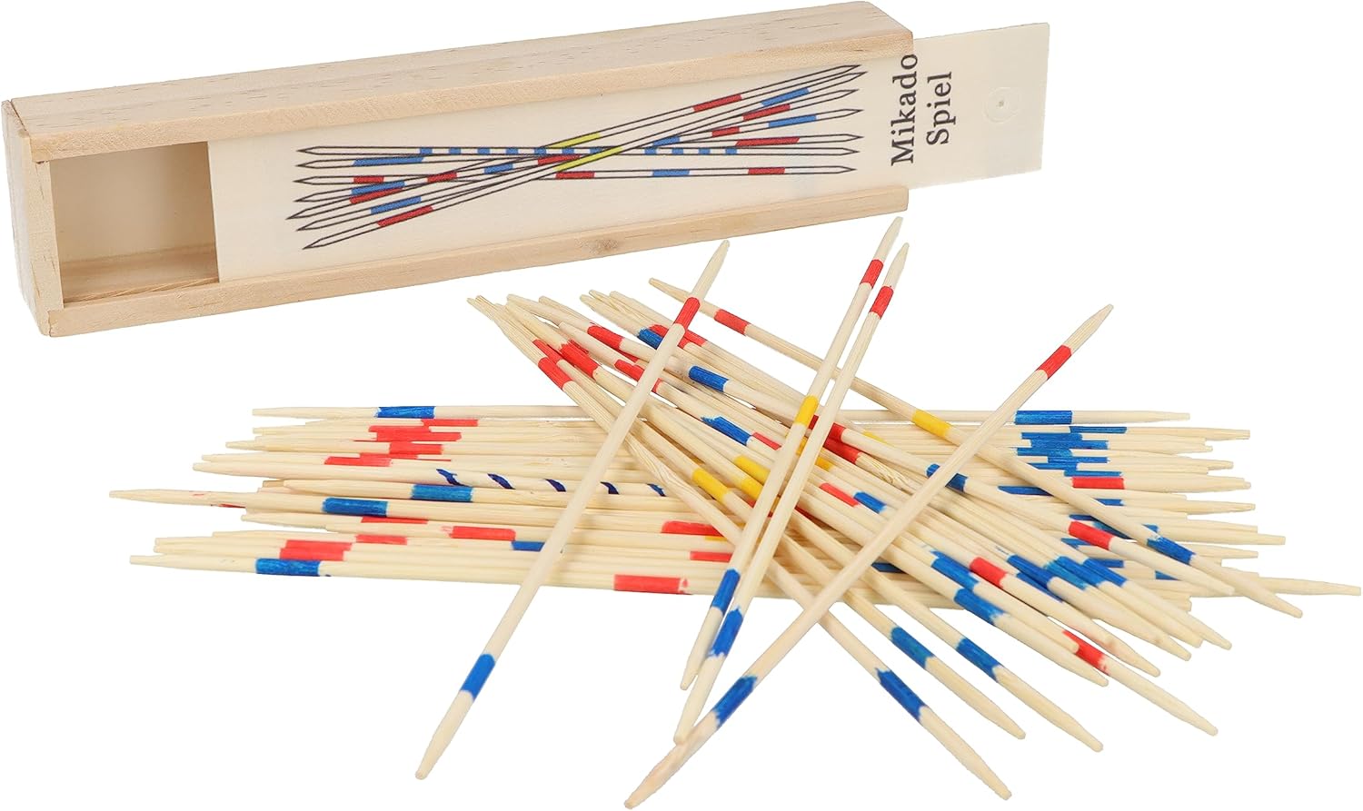 HENBRANDT Mikado Stäbchen, Holzkiste mit 41-Teilig, 19cm Pickup Sticks Familienspiele Tischplatte Brettspiel Holzspielzeug für Kinder und Erwachsene