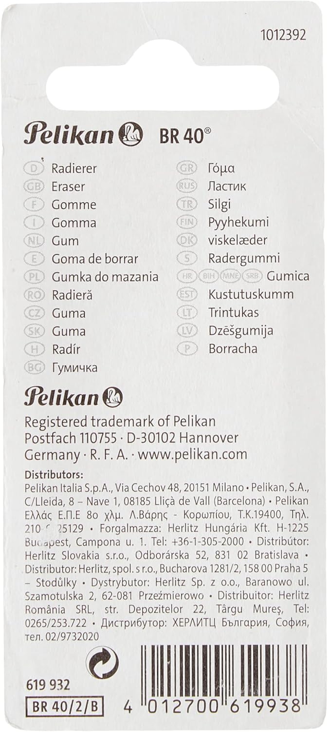 Pelikan BR40/2/B Radierer aus Kautschuk Verpackung, 2 Stück