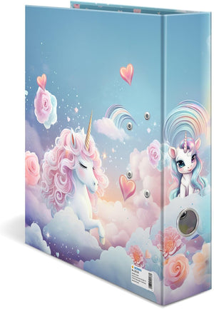 HERMA Ordner A4 Happy Einhorn, 7 cm breit, Ringordner mit Kindergarten Motiv, bunter Aktenordner mit Innendruck für Jungen, Mädchen und Kinder
